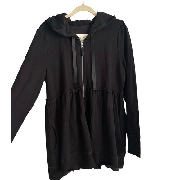 Evy’s Tree L Black Sophie Luxury Hoodie Swiss dots hood soft stretch sweater top - Picture 2 of 8